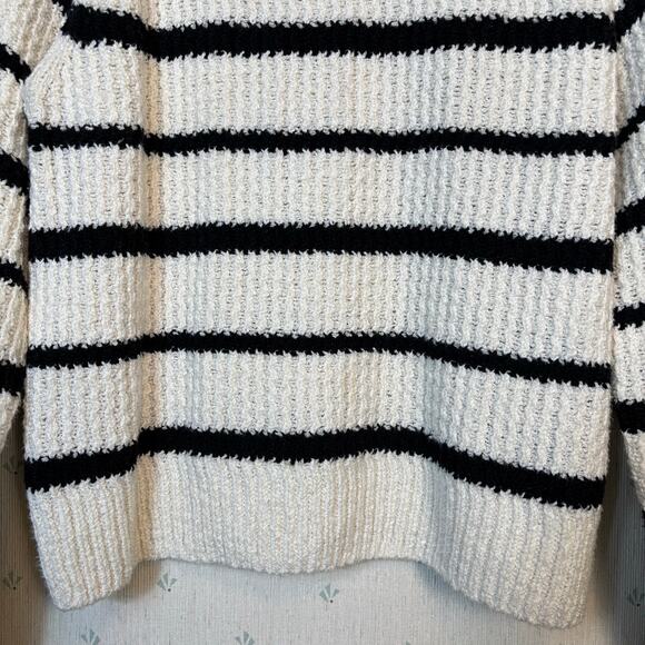 Vince Rib Stripe Crewneck Sweater Sz Small Cotton Textured Pampas Black Minimal - Picture 7 of 13